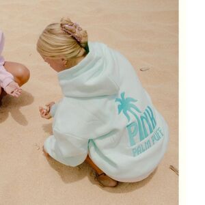 NWT Pink Palm Puff Classic Puff Hoodie in Mint Breeze Size Large